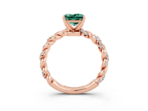 Rose gold Princess Cut Green Sapphire Solitaire Ring with Twisted Band and Pavé Accents_3