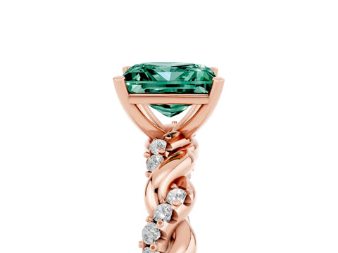 Rose gold Princess Cut Green Sapphire Solitaire Ring with Twisted Band and Pavé Accents_5