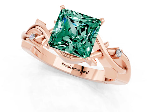 Rose gold Princess Cut Green Sapphire Solitaire Ring with Twisted Band and Prong Setting_1