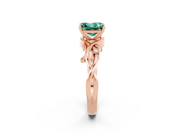 Rose gold Princess Cut Green Sapphire Solitaire Ring with Twisted Band and Prong Setting