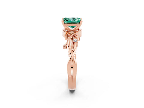Rose gold Princess Cut Green Sapphire Solitaire Ring with Twisted Band and Prong Setting_2