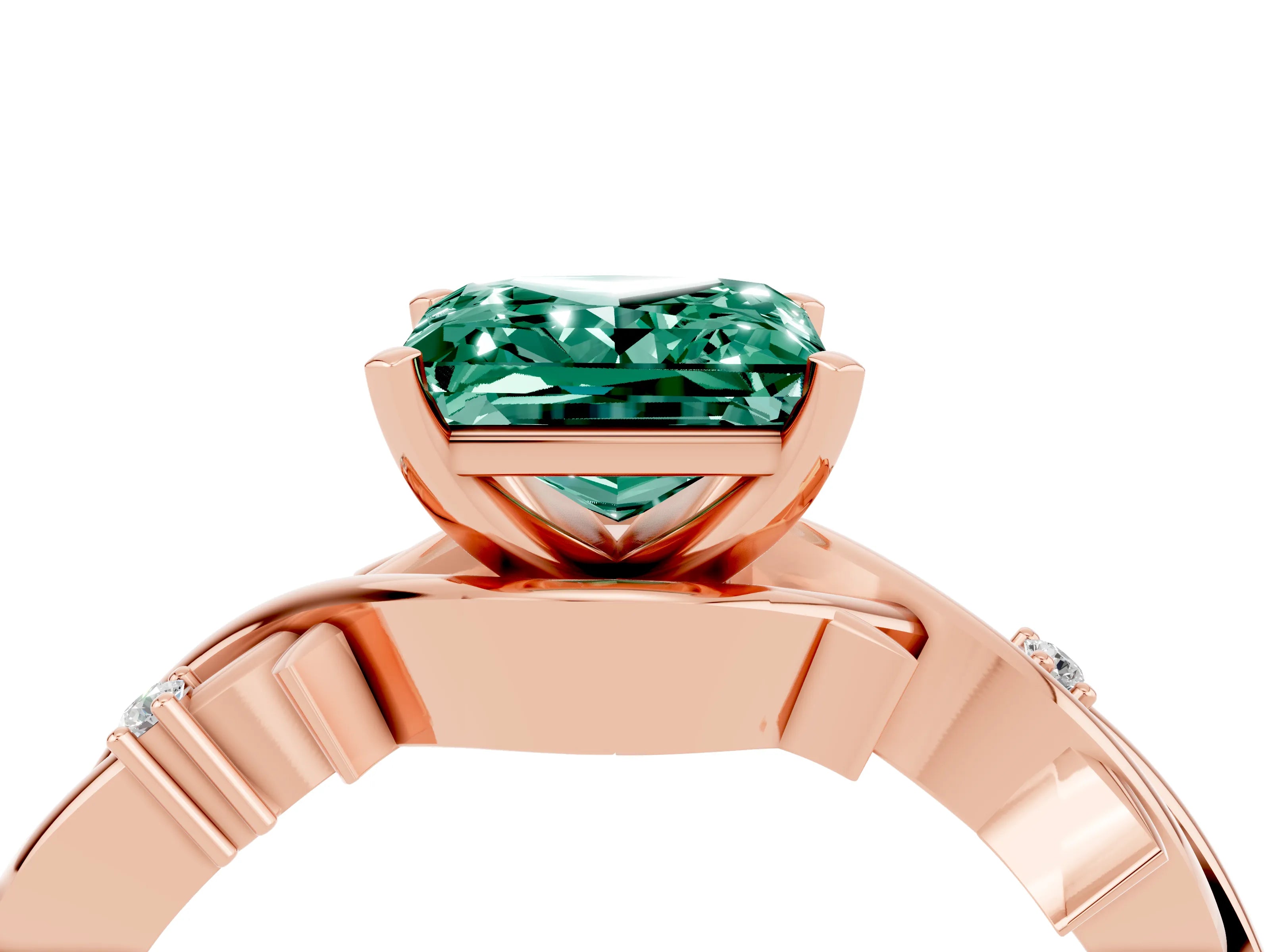 Rose gold Princess Cut Green Sapphire Solitaire Ring with Twisted Band and Prong Setting_4