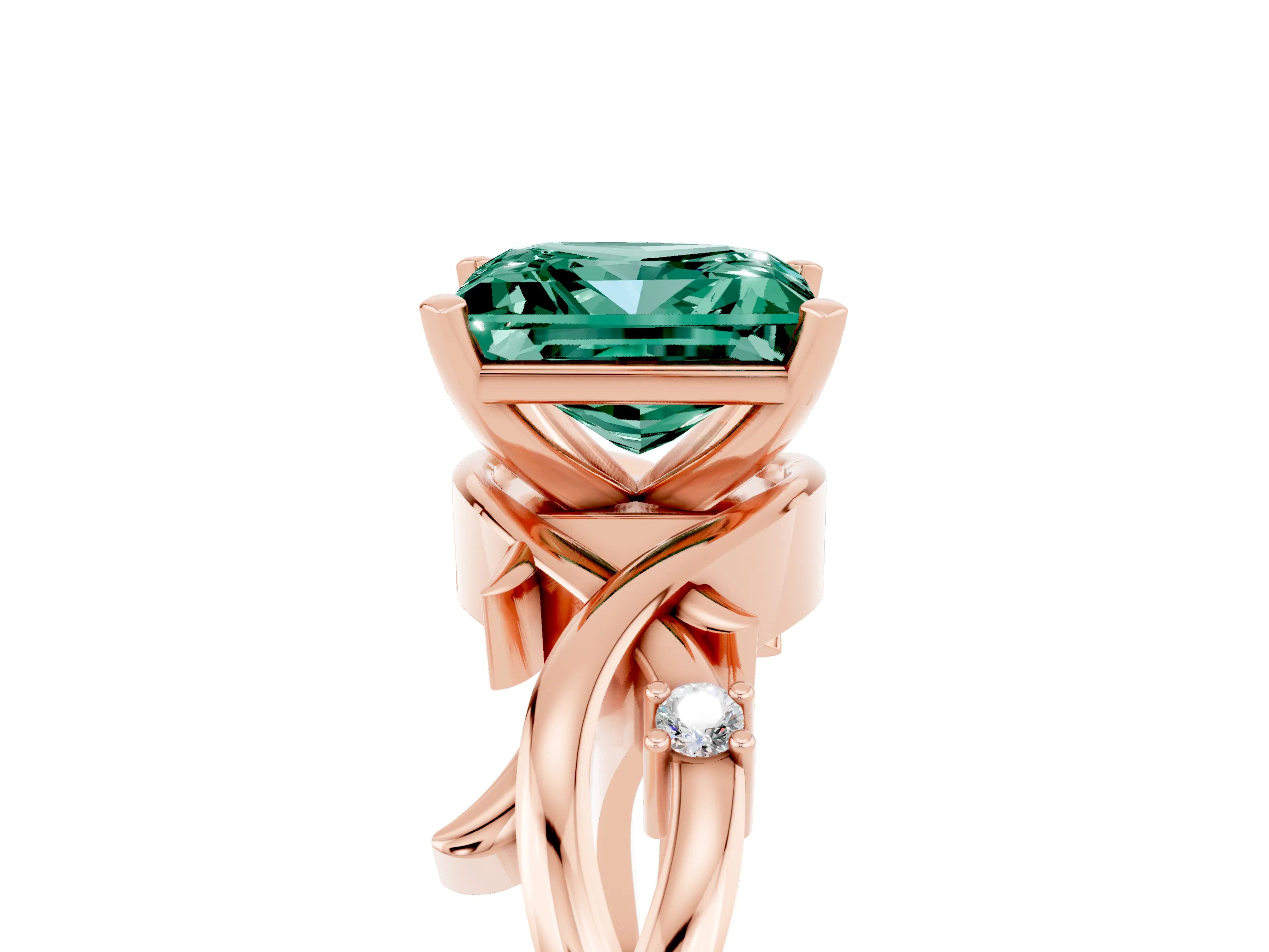 Rose gold Princess Cut Green Sapphire Solitaire Ring with Twisted Band and Prong Setting_5