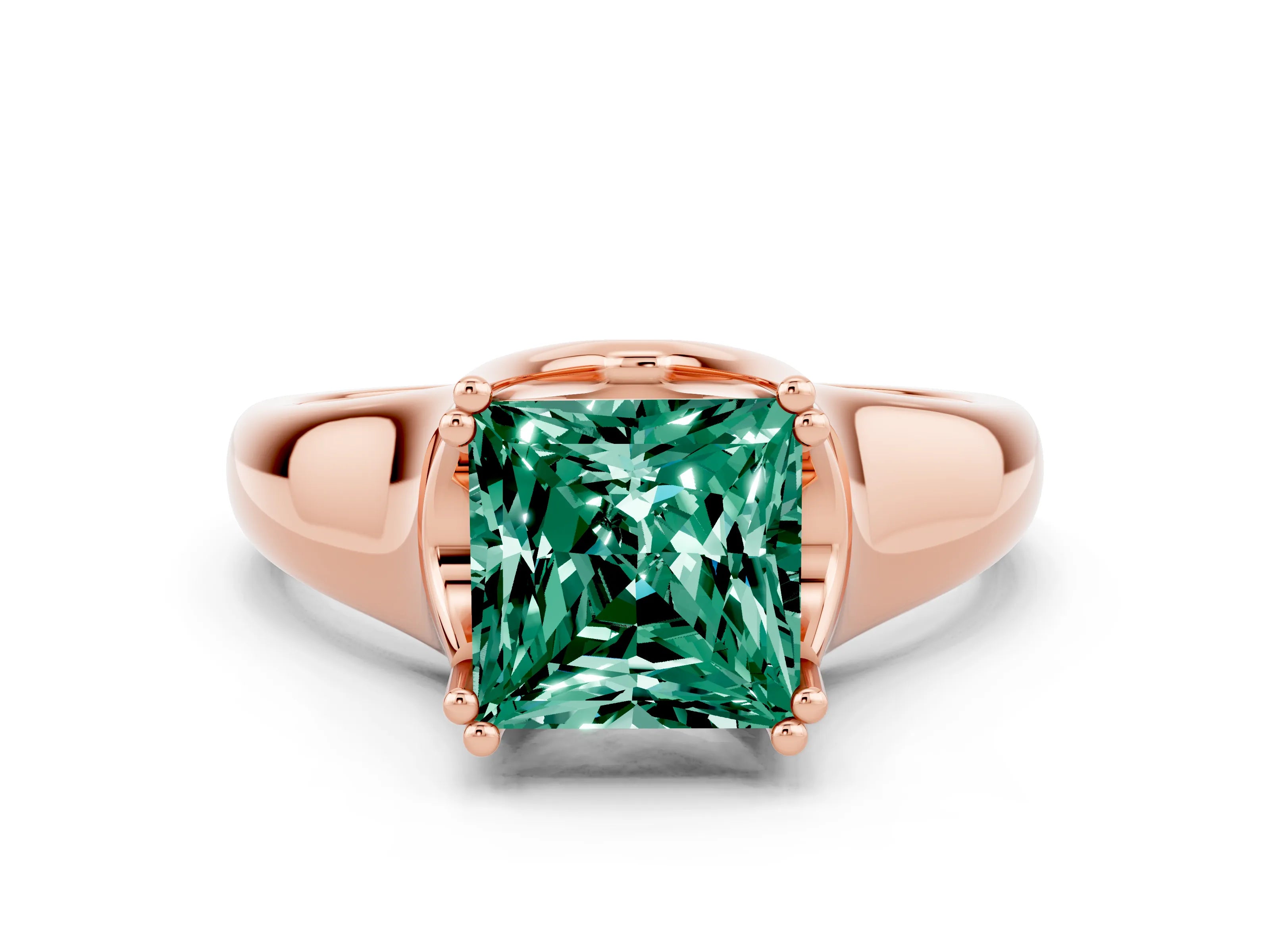 Rose gold Princess Cut Green Sapphire Solitaire Ring with Wide Band and Prong Setting
