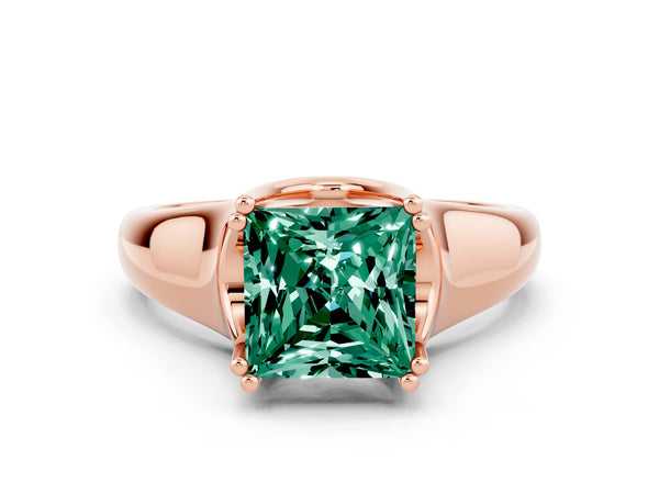 Rose gold Princess Cut Green Sapphire Solitaire Ring with Wide Band and Prong Setting