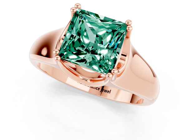 Rose gold Princess Cut Green Sapphire Solitaire Ring with Wide Band and Prong Setting