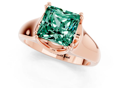 Rose gold Princess Cut Green Sapphire Solitaire Ring with Wide Band and Prong Setting_1