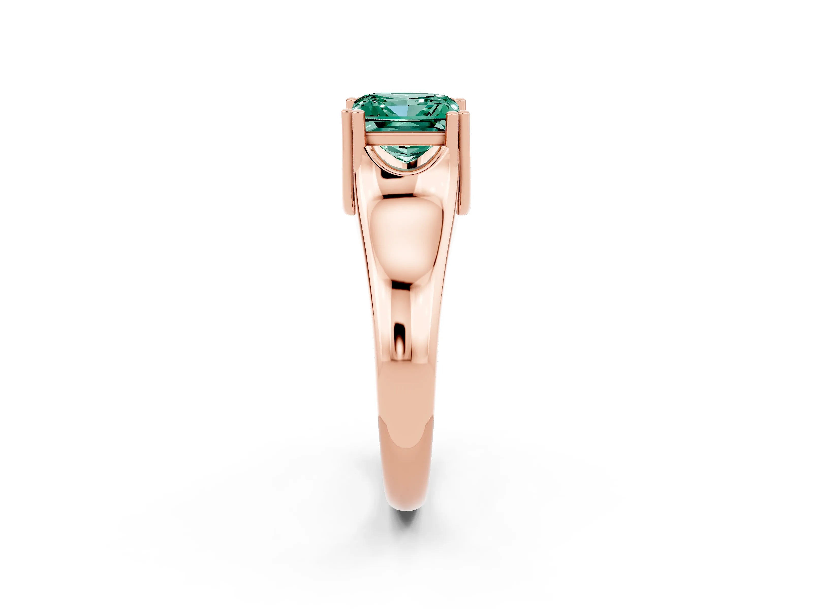 Rose gold Princess Cut Green Sapphire Solitaire Ring with Wide Band and Prong Setting_2
