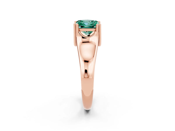 Rose gold Princess Cut Green Sapphire Solitaire Ring with Wide Band and Prong Setting