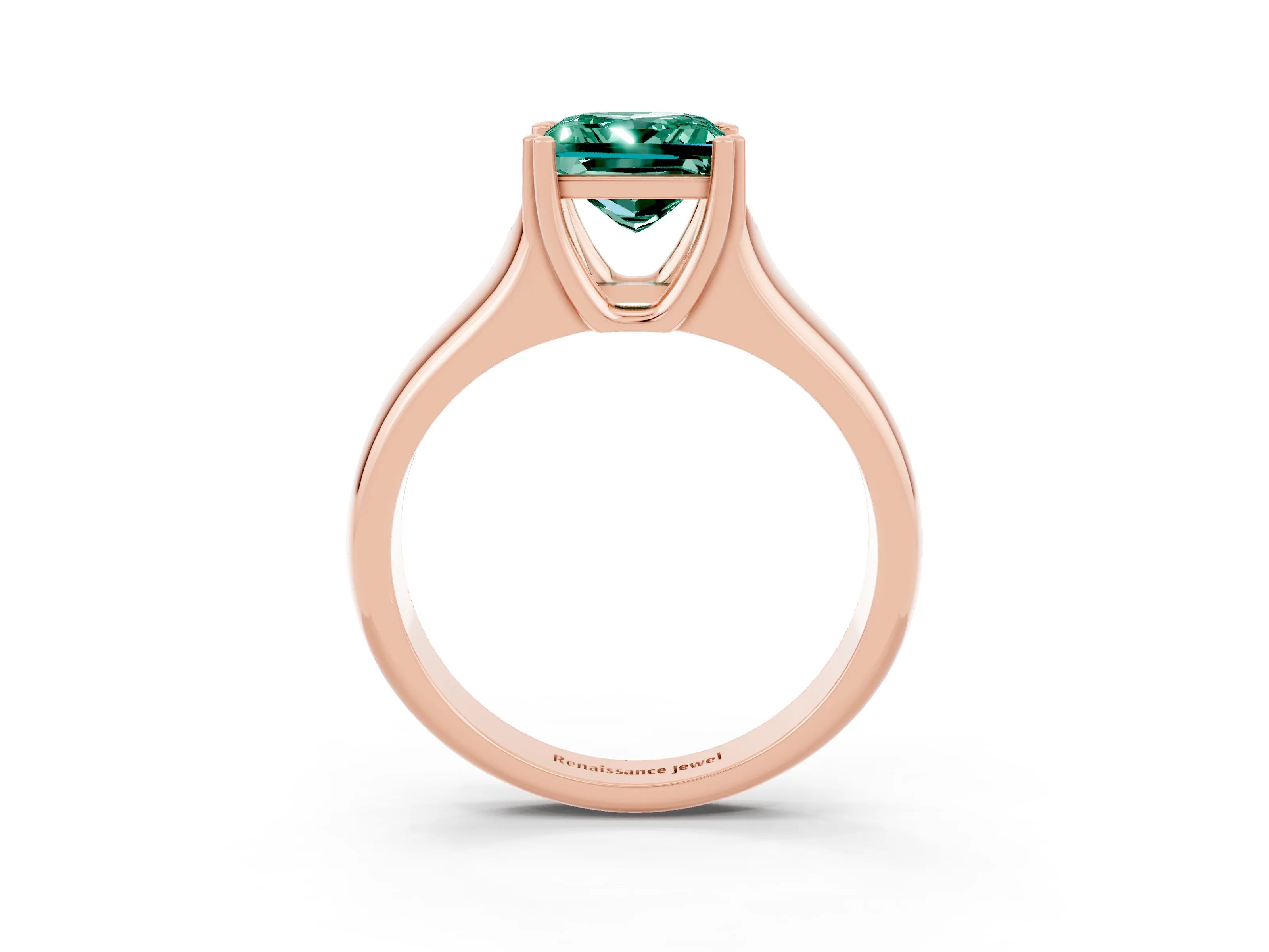 Rose gold Princess Cut Green Sapphire Solitaire Ring with Wide Band and Prong Setting_3