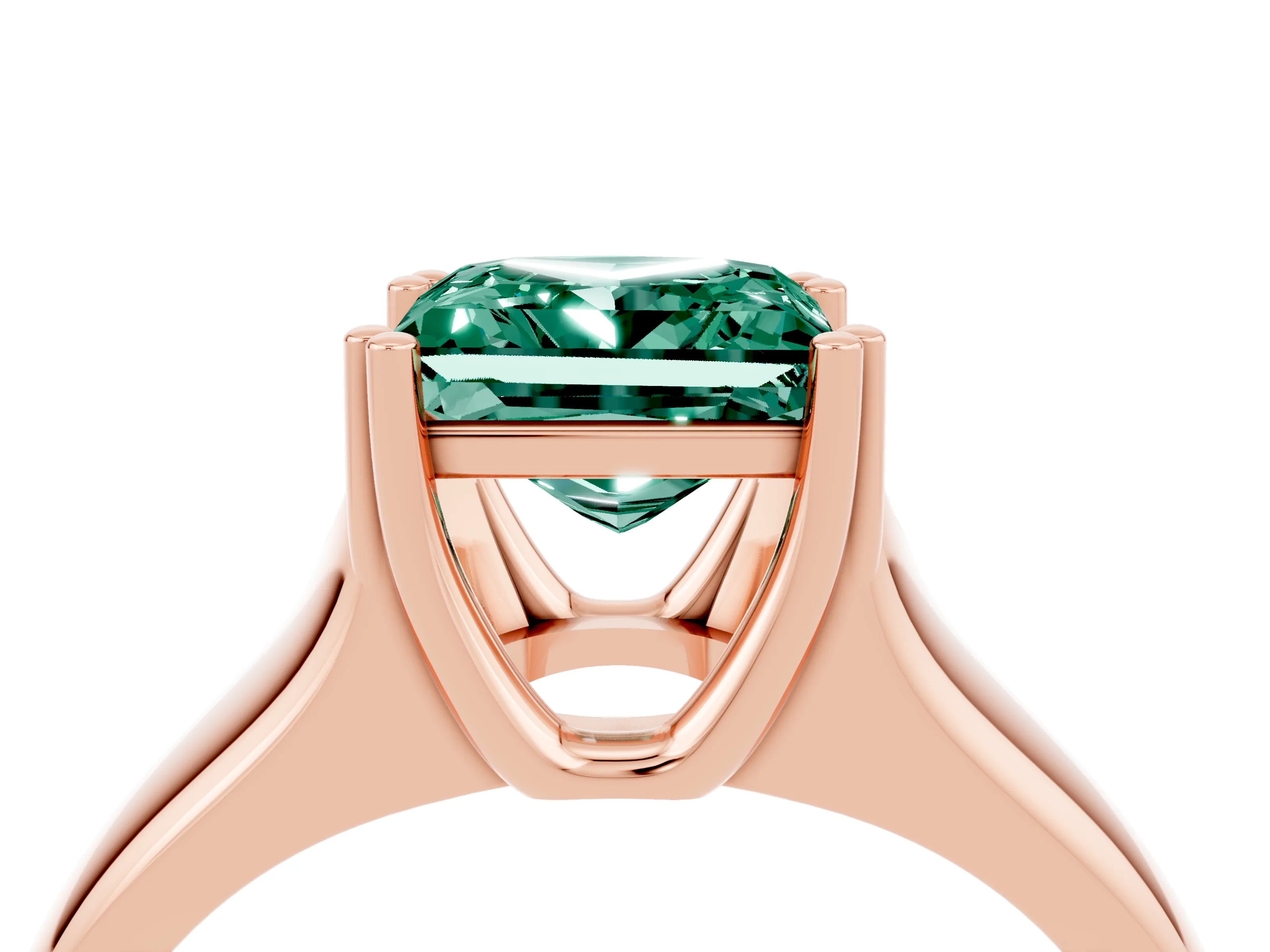 Rose gold Princess Cut Green Sapphire Solitaire Ring with Wide Band and Prong Setting_4