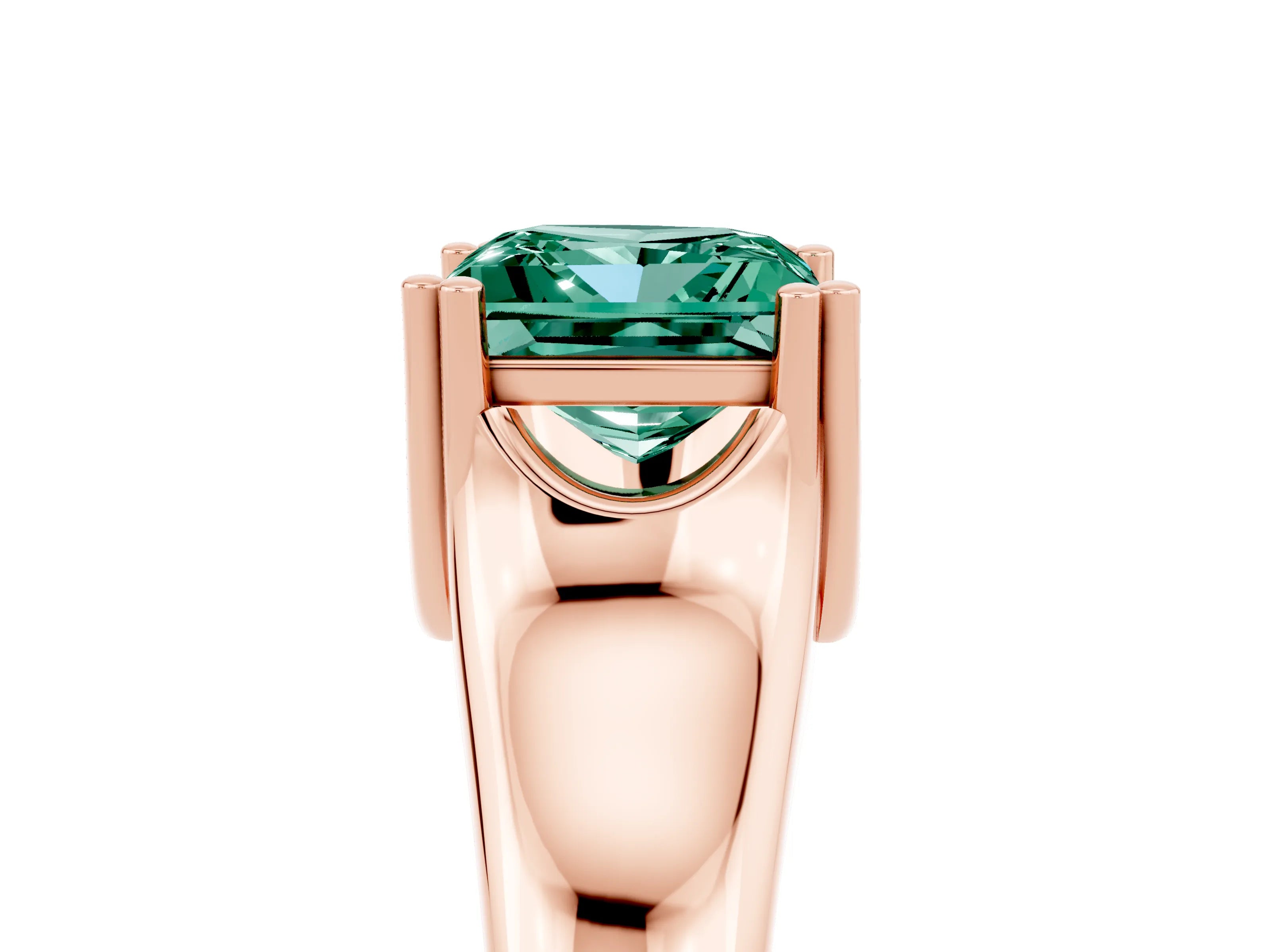 Rose gold Princess Cut Green Sapphire Solitaire Ring with Wide Band and Prong Setting_5