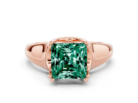 Rose gold Princess Cut Green Sapphire Solitaire Ring with Wide Band and Prong Setting