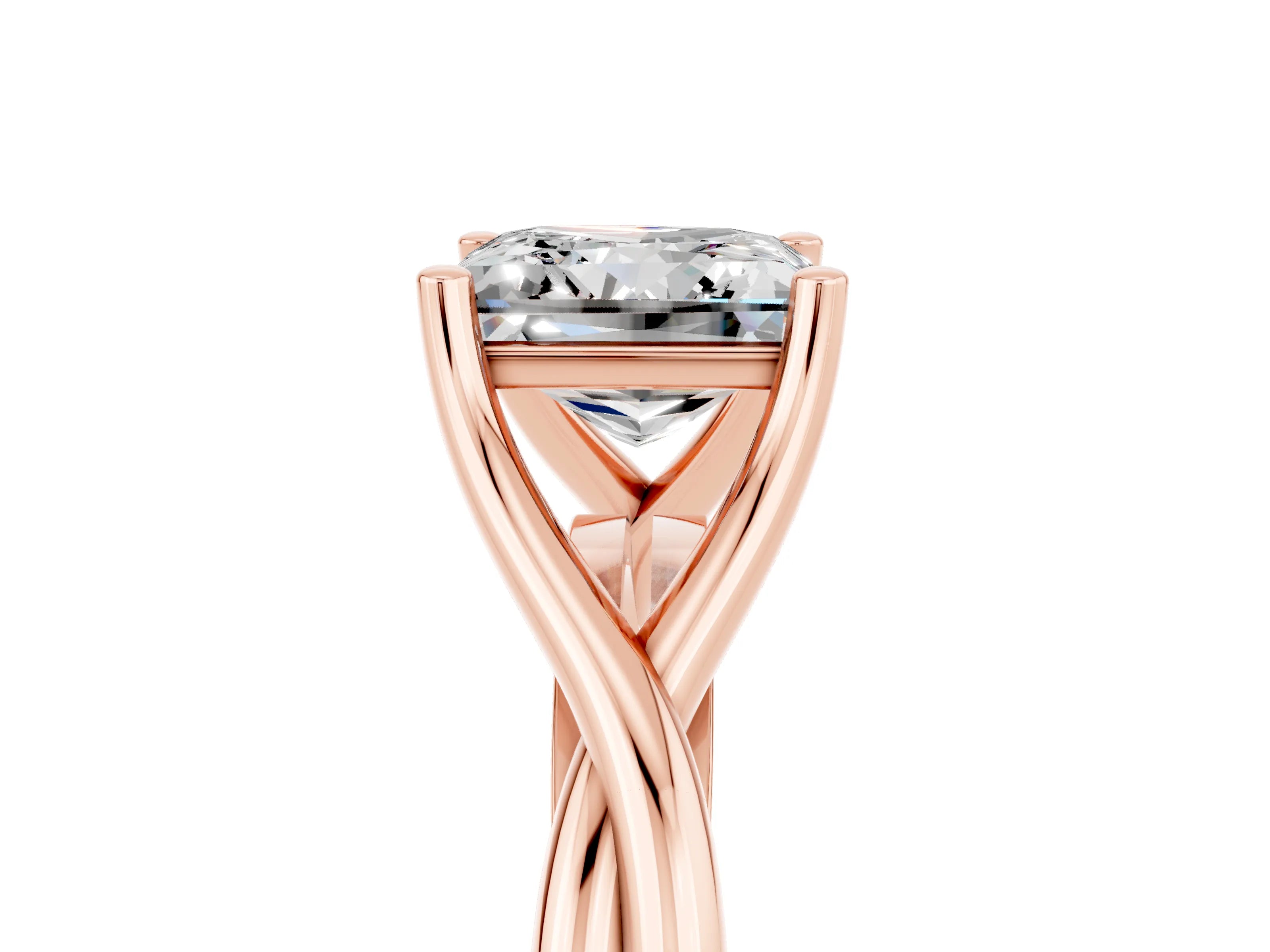 Rose gold Princess Cut Green Sapphire   Solitaire Twist Band Prong Setting Ring_17