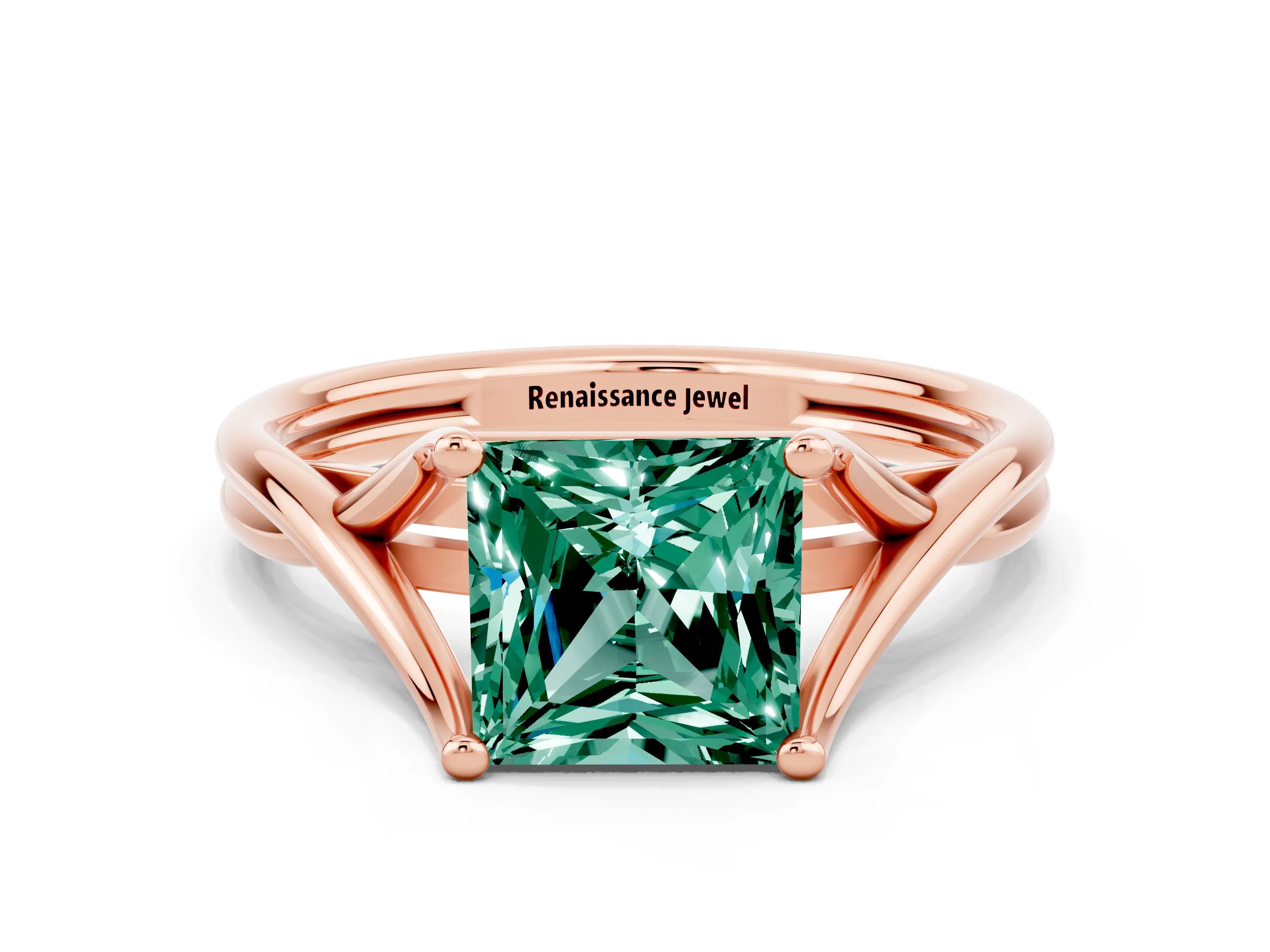 Rose gold Princess Cut Green Sapphire Solitaire Twist Band Prong Setting Ring_48