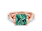 Rose gold Princess Cut Green Sapphire Solitaire Twist Band Prong Setting Ring_48