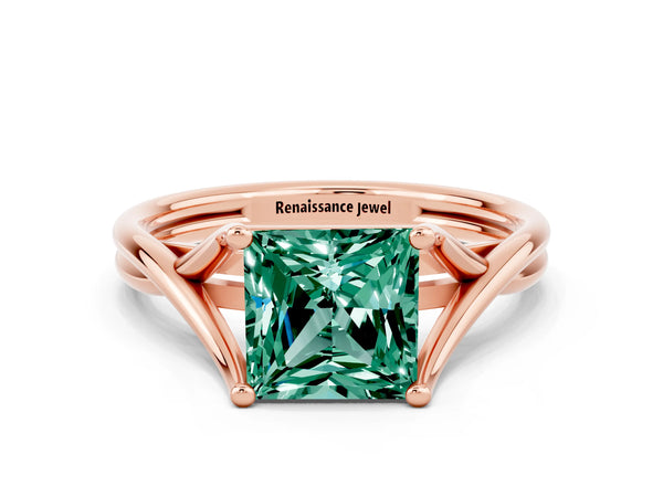 Rose gold Princess Cut Green Sapphire Solitaire Twist Band Prong Setting Ring