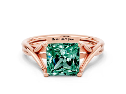 Rose gold Princess Cut Green Sapphire Solitaire Twist Band Prong Setting Ring_48