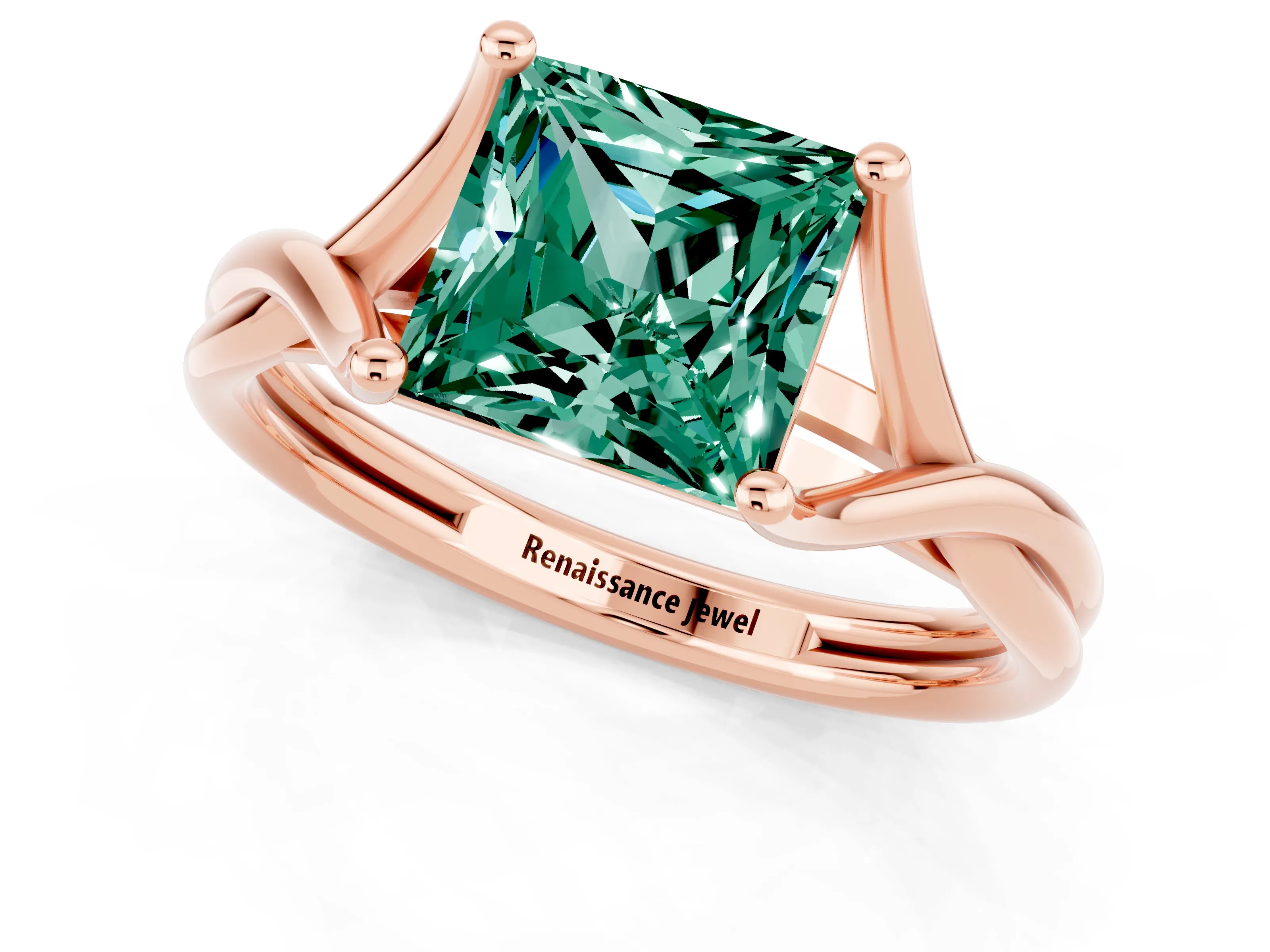 Rose gold Princess Cut Green Sapphire Solitaire Twist Band Prong Setting Ring_49