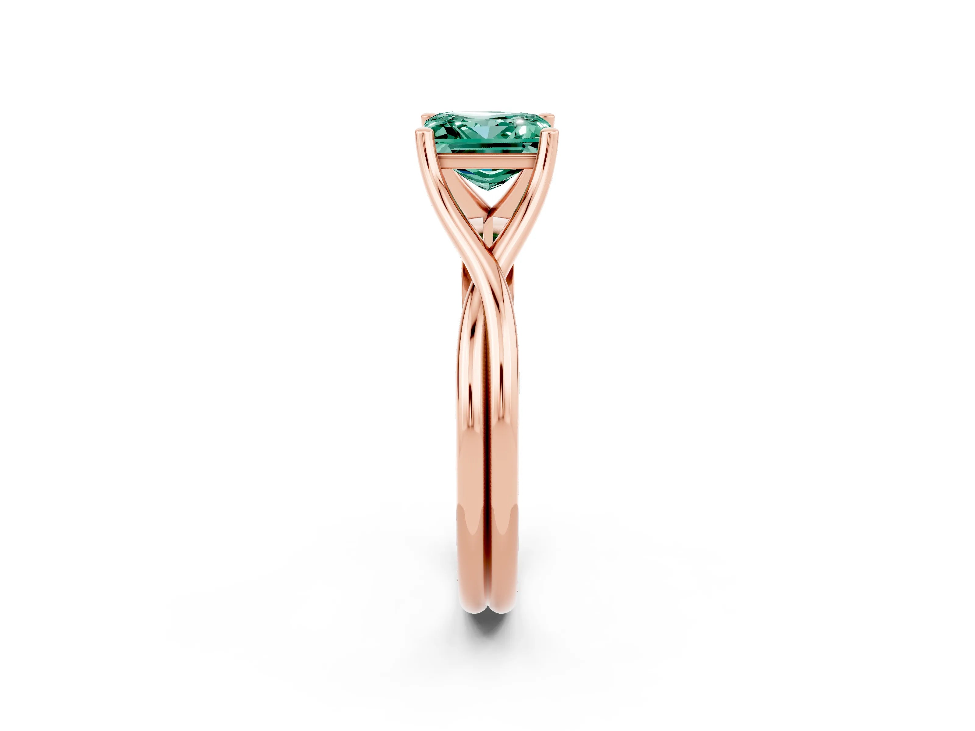 Rose gold Princess Cut Green Sapphire Solitaire Twist Band Prong Setting Ring_50
