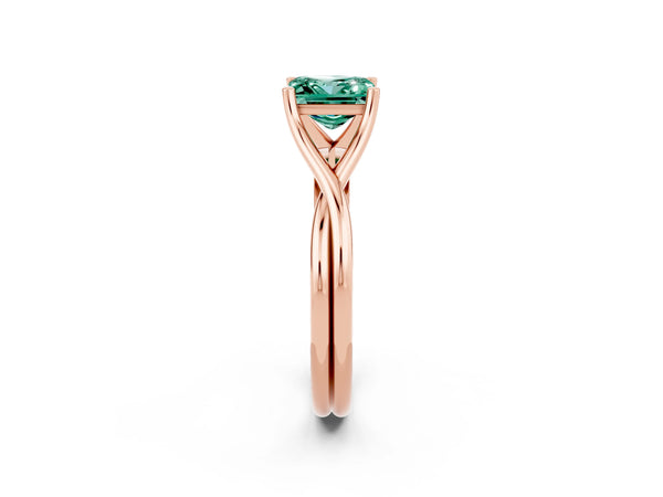 Rose gold Princess Cut Green Sapphire Solitaire Twist Band Prong Setting Ring
