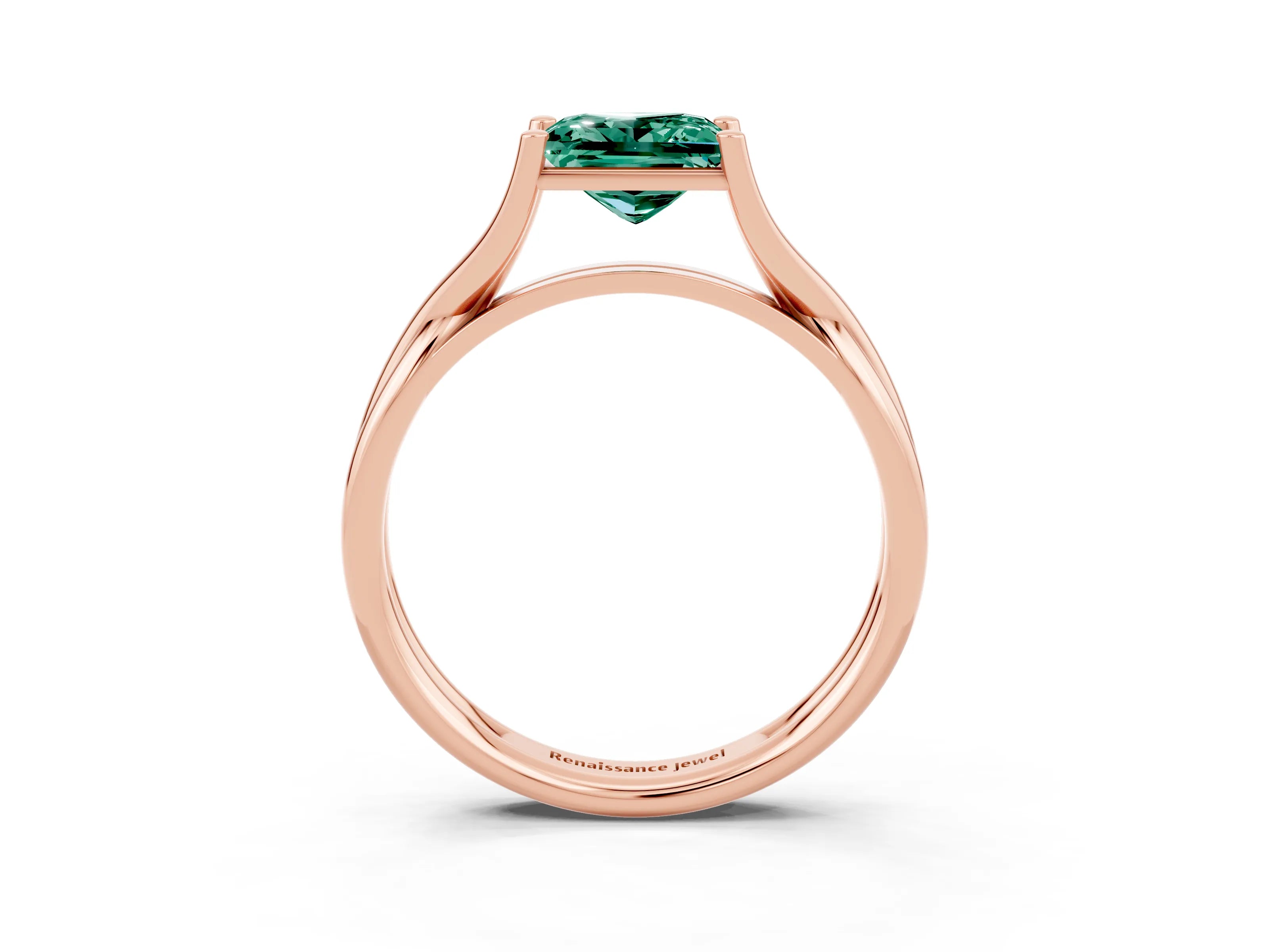 Rose gold Princess Cut Green Sapphire Solitaire Twist Band Prong Setting Ring_51