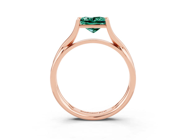 Rose gold Princess Cut Green Sapphire Solitaire Twist Band Prong Setting Ring