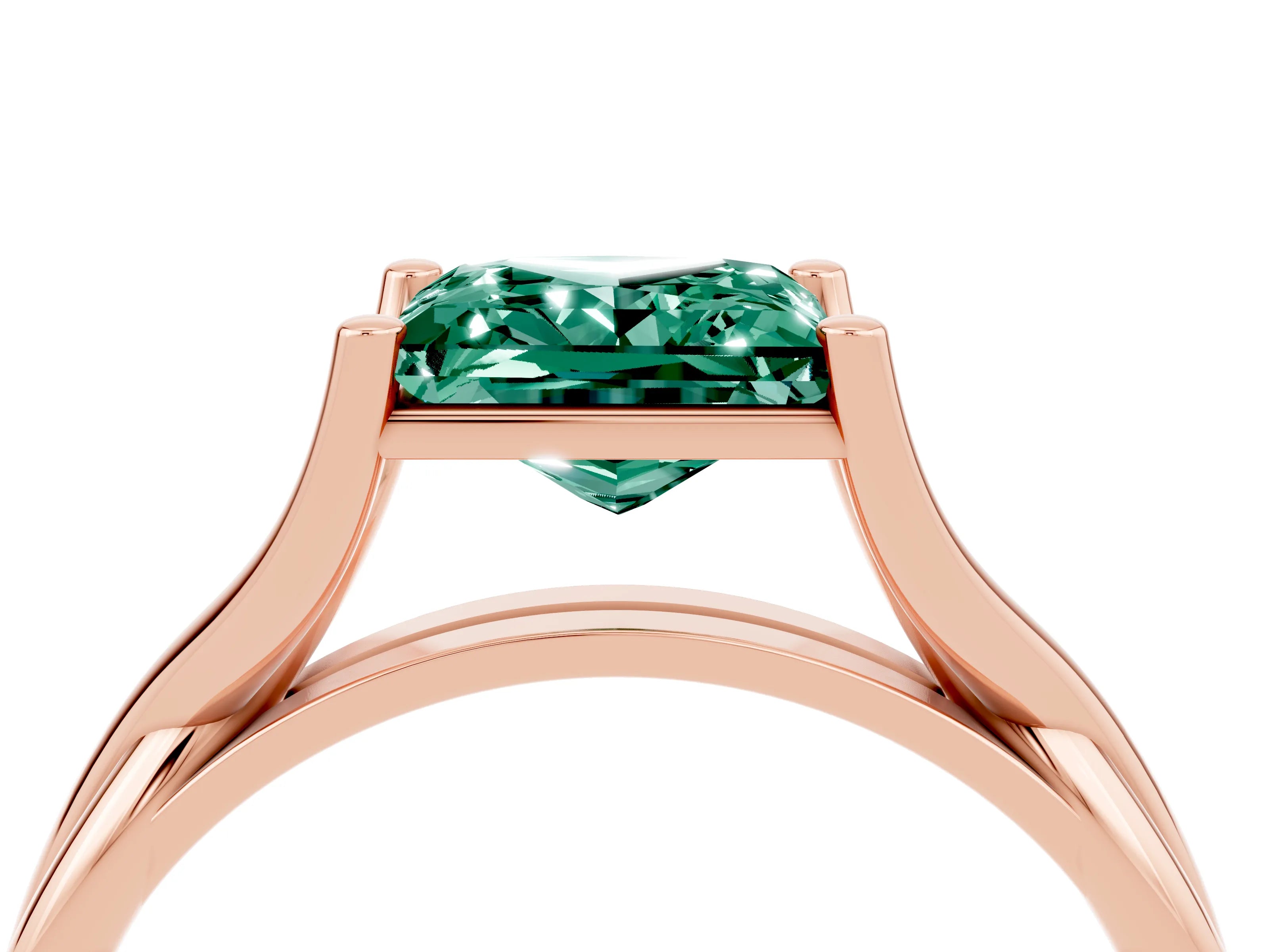 Rose gold Princess Cut Green Sapphire Solitaire Twist Band Prong Setting Ring_52