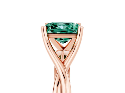 Rose gold Princess Cut Green Sapphire Solitaire Twist Band Prong Setting Ring_53