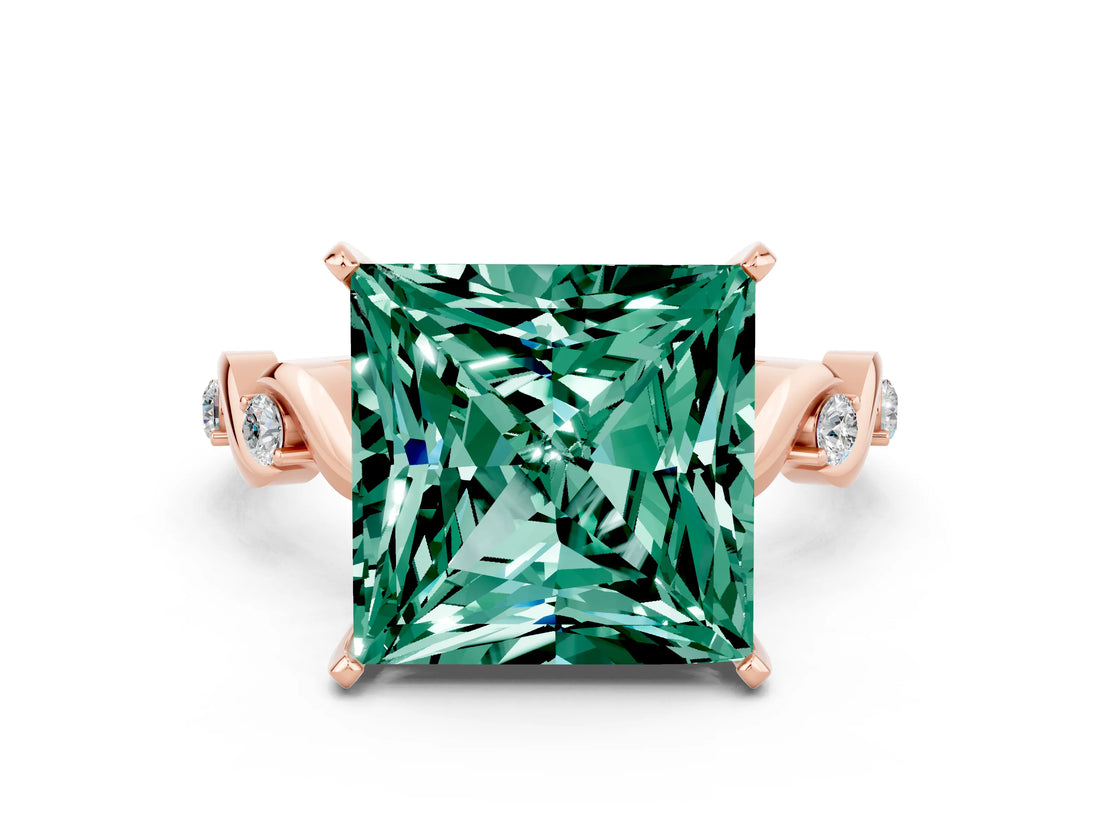 Rose gold Princess Cut Green Sapphire Solitaire Twisted Band with Round  Accents and Prong Setting_12