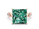 Rose gold Princess Cut Green Sapphire Solitaire Twisted Band with Round  Accents and Prong Setting_12