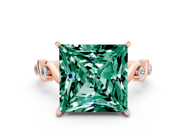 Rose gold Princess Cut Green Sapphire Solitaire Twisted Band with Round  Accents and Prong Setting