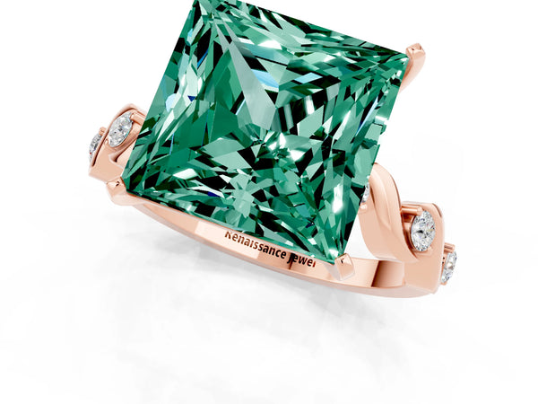Rose gold Princess Cut Green Sapphire Solitaire Twisted Band with Round  Accents and Prong Setting