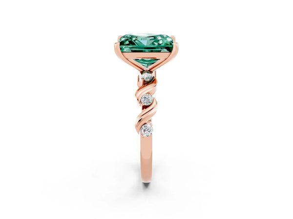 Rose gold Princess Cut Green Sapphire Solitaire Twisted Band with Round  Accents and Prong Setting