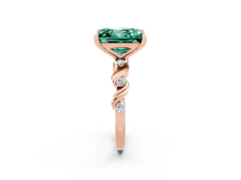Rose gold Princess Cut Green Sapphire Solitaire Twisted Band with Round  Accents and Prong Setting_14