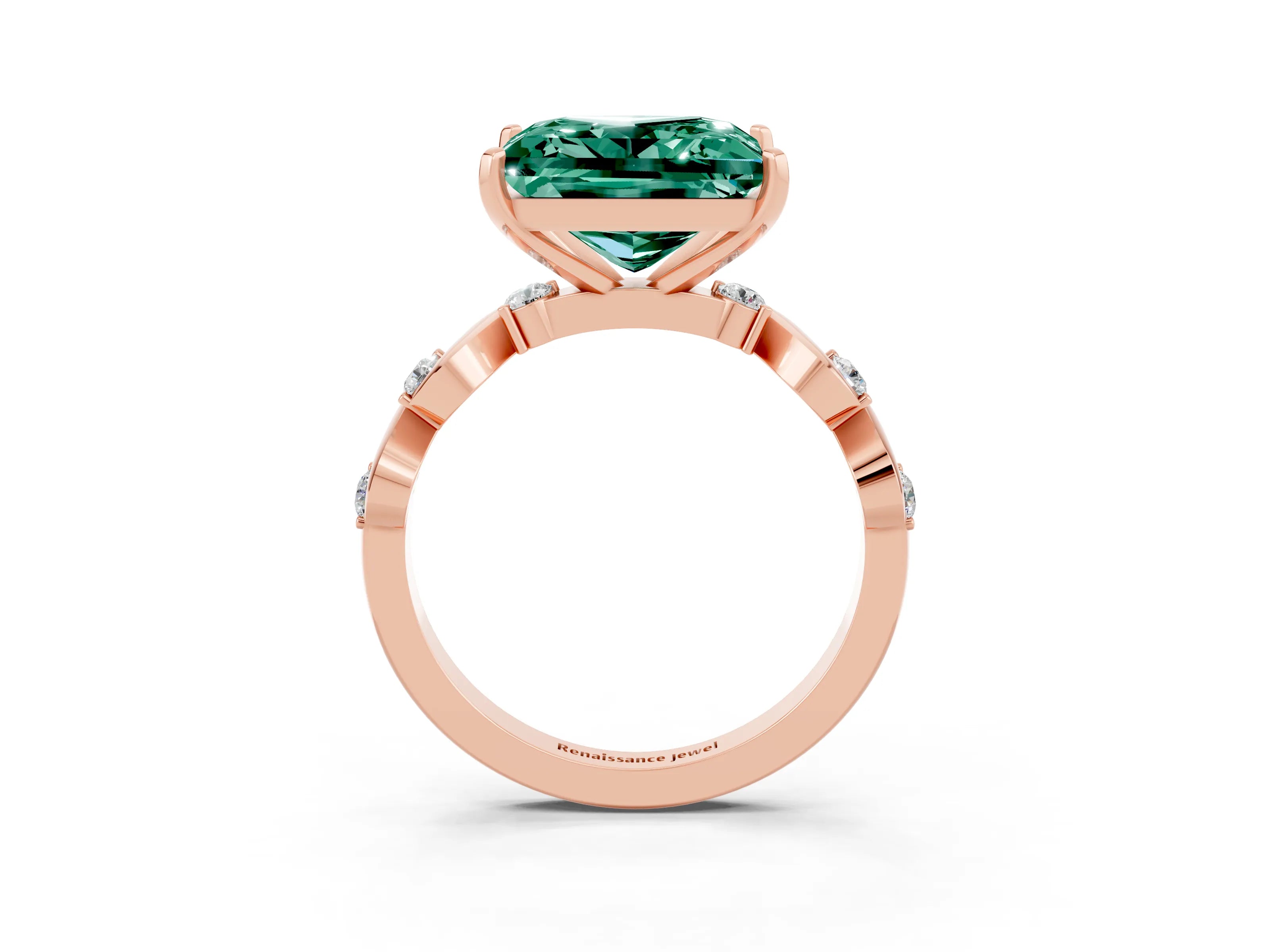 Rose gold Princess Cut Green Sapphire Solitaire Twisted Band with Round  Accents and Prong Setting_15