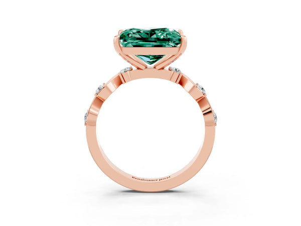 Rose gold Princess Cut Green Sapphire Solitaire Twisted Band with Round  Accents and Prong Setting