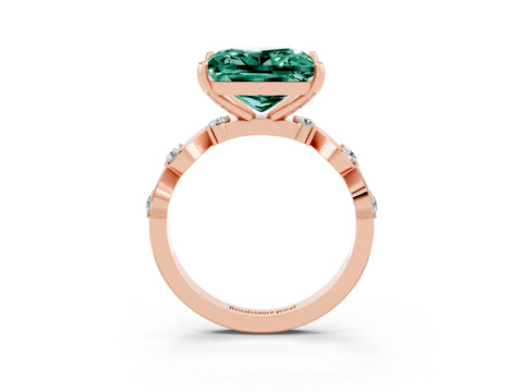 Rose gold Princess Cut Green Sapphire Solitaire Twisted Band with Round  Accents and Prong Setting_15