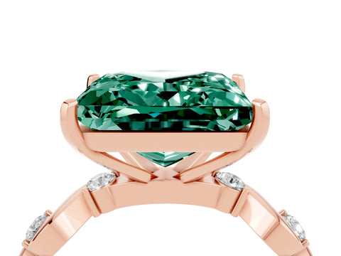 Rose gold Princess Cut Green Sapphire Solitaire Twisted Band with Round  Accents and Prong Setting_16