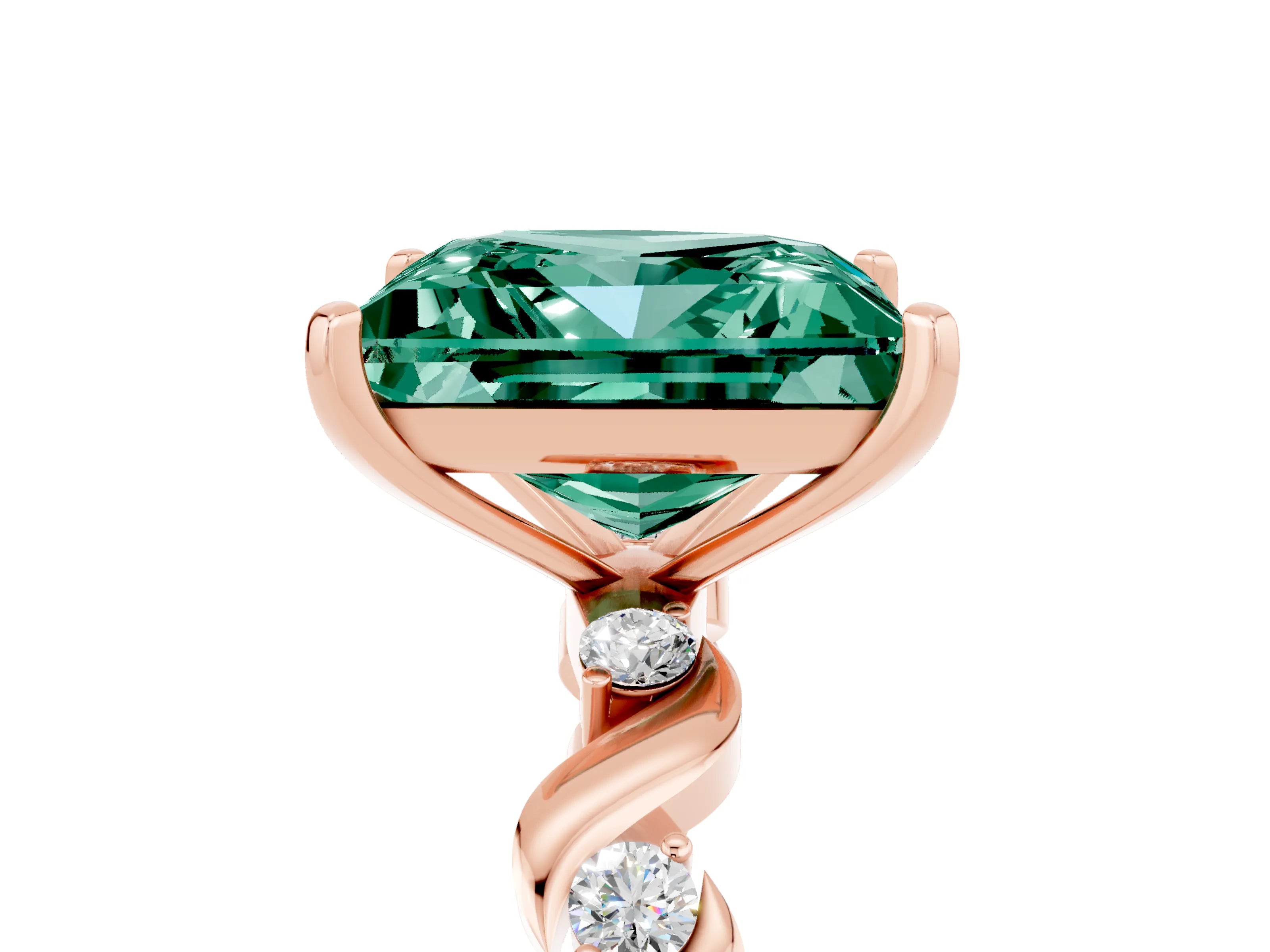 Rose gold Princess Cut Green Sapphire Solitaire Twisted Band with Round  Accents and Prong Setting_17