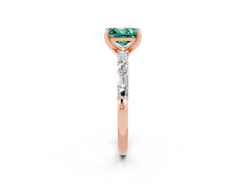 Rose gold Princess Cut Green Sapphire Solitaire with Side Baguettes and Channel Set Band_2