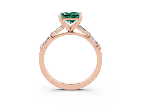 Rose gold Princess Cut Green Sapphire Solitaire with Side Baguettes and Channel Set Band_3