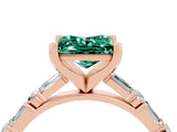 Rose gold Princess Cut Green Sapphire Solitaire with Side Baguettes and Channel Set Band_4