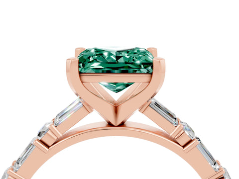 Rose gold Princess Cut Green Sapphire Solitaire with Side Baguettes and Channel Set Band_4