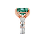 Rose gold Princess Cut Green Sapphire Solitaire with Side Baguettes and Channel Set Band_5