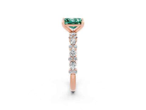 Rose gold Princess Cut Green Sapphire Solitaire with Side Stones, Pave Band, Four-Prong Setting_38