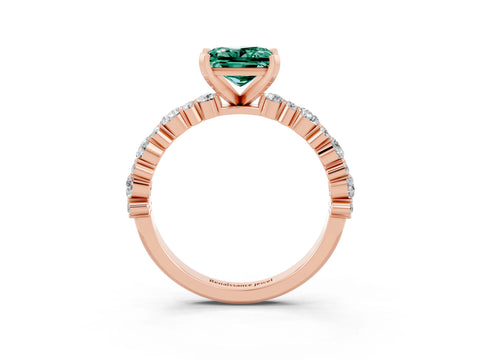 Rose gold Princess Cut Green Sapphire Solitaire with Side Stones, Pave Band, Four-Prong Setting_39