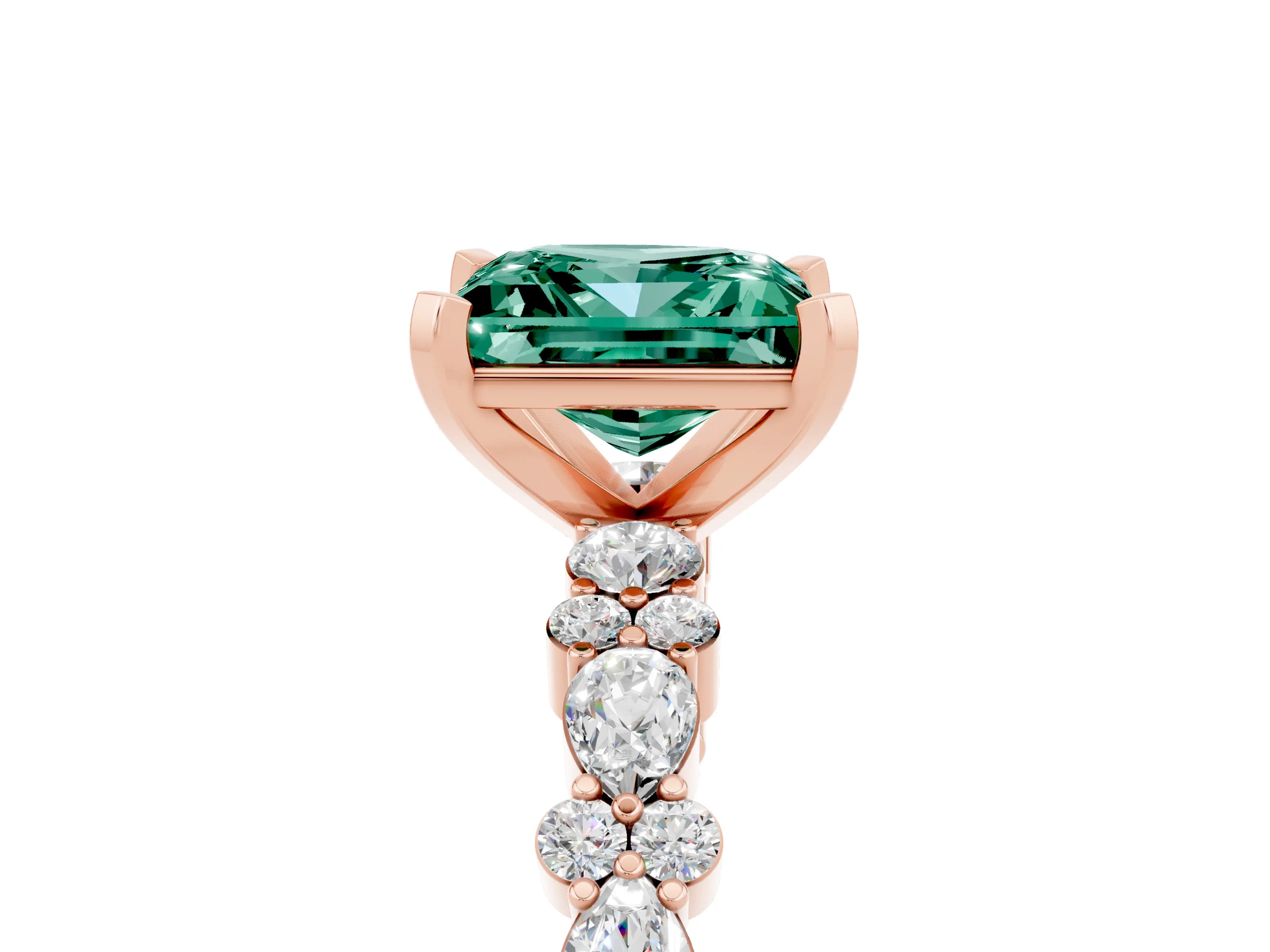 Rose gold Princess Cut Green Sapphire Solitaire with Side Stones, Pave Band, Four-Prong Setting_41