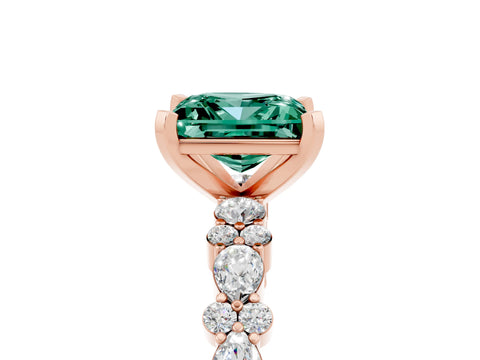 Rose gold Princess Cut Green Sapphire Solitaire with Side Stones, Pave Band, Four-Prong Setting_41