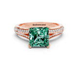 Rose gold Princess Cut Green Sapphire Split Shank Engagement Ring with Pavé Band